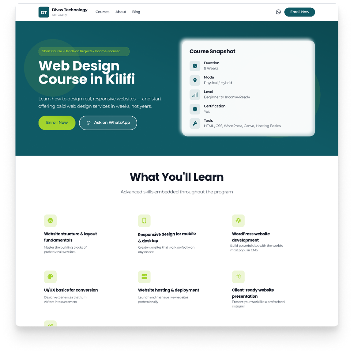 Divas Technology College_ SEO-Driven Lead Generation Website course